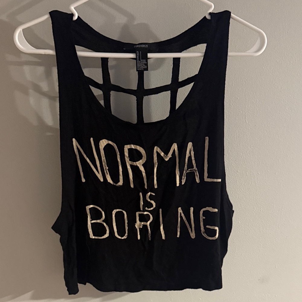 Forever 21 Black Tank Top with Bold White Text